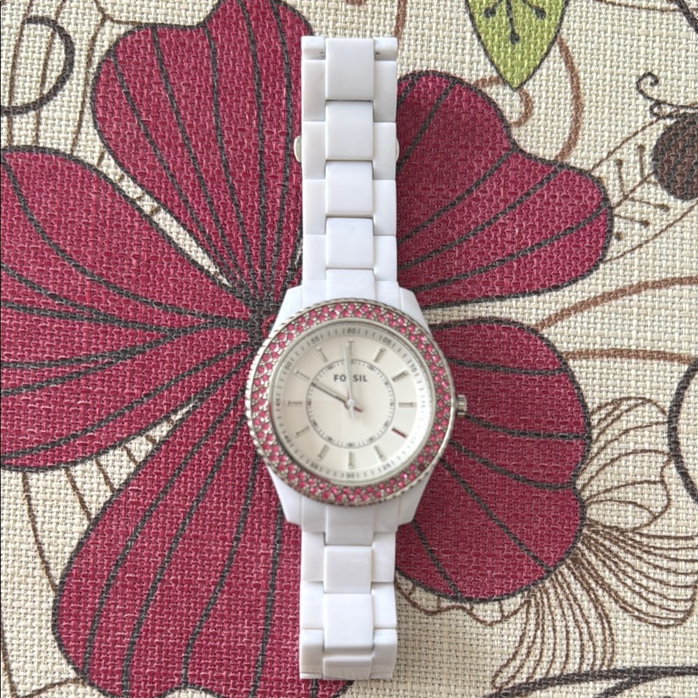 Fossil White Watch with Pink Accents